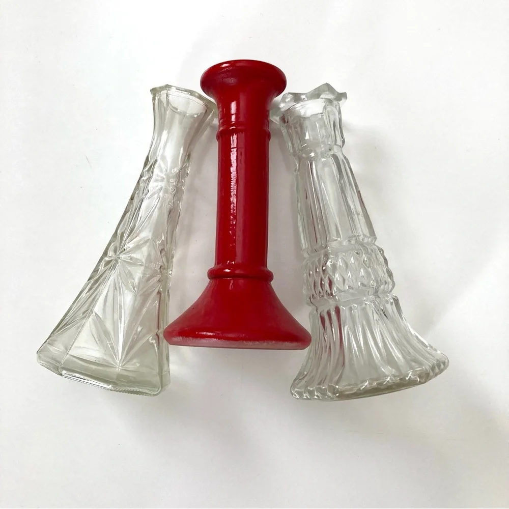 Set of 3 Glass Mini Vases 5.5”-6”H